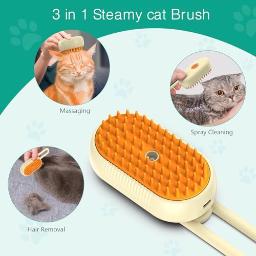 Image of ORIA Cat Steam Brush, 3 in 1 Pet Spray Comb, Self Cleaning Steam Dog Cat Brush, Rechargeable Silicone Grooming Tool with Concealed Handle for Shedding, Hair Removal, Pet Massage