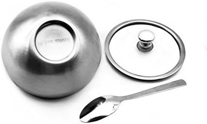 YOCZOX Stainless Steel Sugar Bowl, Small Sugar Bowl with Glass Oblique Opening Lid and Sugar Spoon for Home, Kitchen, Hotel and Cafes, 300 ML (10.5 OZ/ 1.25 Cup)