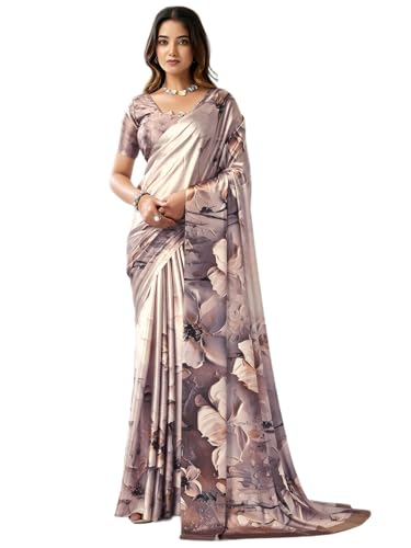 Image of Satrani Women's Satin Digital Printed Saree with Unstitched Blouse Piece