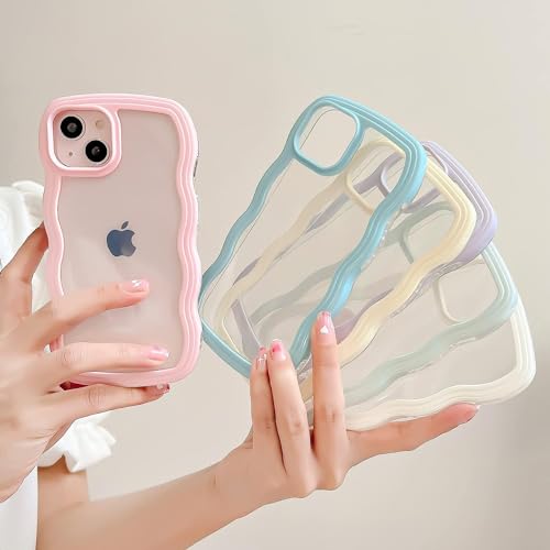 Image of COVERLY for iPhone 12 Pro Case Transparent Curly Wave TPU Cover,Cute Crystal Clear Curve Edge Slim Fit Stylish, Korean,Translucent Pretty Bumper Aesthetic Cover for Apple iPhone 12 Pro (Barbie Pink)