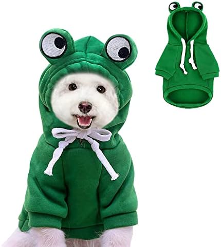 HDKUW Dogs Hoodie, Sweatshirt Fruit Warm Coat Sweater, Cold Weather Costume for Puppy Small Medium Dog (S, Green Frog)