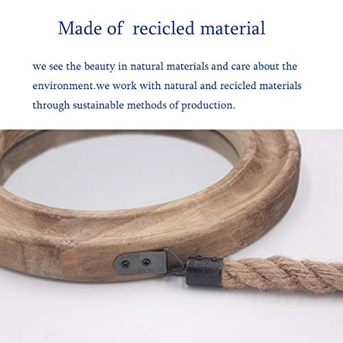 Funly mee Rustic Round Decorative Mirror with Solid Wood Frame&Rope Hanging,Farmhouse Antique Wall Decor(Small 9.9X9.9in) - Image 5