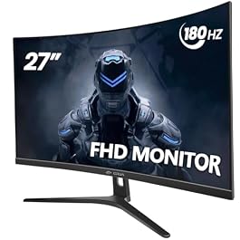 CRUA 27″ 144Hz/180Hz Curved Gaming Monitor, FHD 1080P VA Screen 1800R Computer Monitors, 1ms(GTG) with FreeSync, Low Motion Blur, DisplayPort, HDMI, Support Wall Mount Install- Black