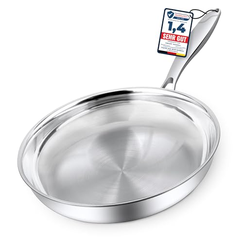 poêle en acier inoxydable 18/10 - Ø 24cm | 5 couches - 3mm - 1 kg | Poêle en acier inoxydable pour induction | Lavable au lave-vaisselle et résistant au four jusqu'à 400°C
