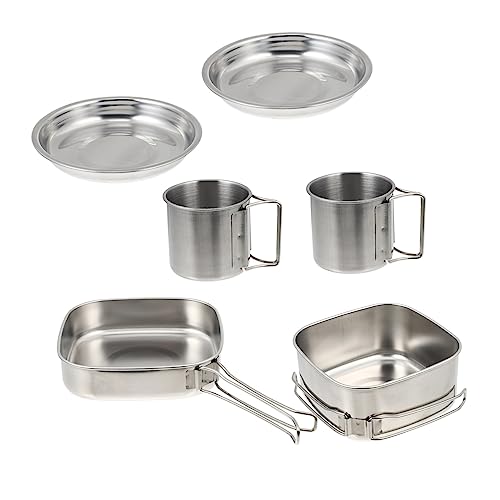 GANAZONO 1set Portable Outdoor Cookware Stainless Steel Camping Cooking Utensils for Picnic Hiking BBQ Versatile Pots Pans for Frying Stewing Boiling Food