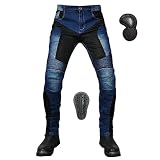 YuanDiann Pantalones vaqueros para moto de verano, transpirables, elásticos, para hombre, con protectores mejorados, azul, L