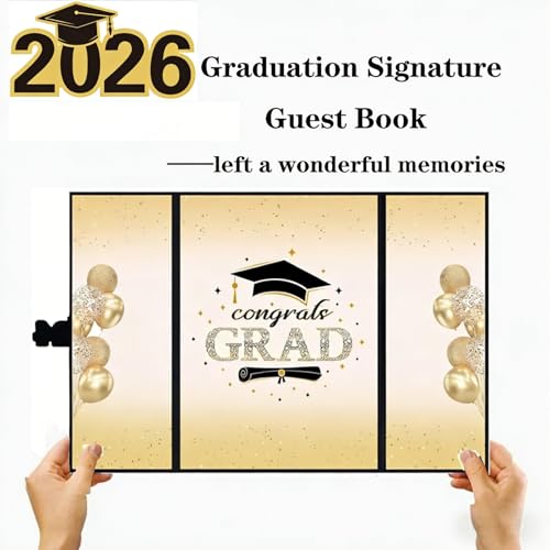 Image of SIHPTO Graduation Guest Book 2026 College Graduation Party Decorations,Black and Golden Graduation Signature Book,Class of 2026 Congrats Grad Guest Book Alternative, Graduation Gifts