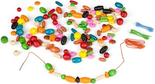 Lena Bastelset, Jumbo Box Holzfädelperlen, bunte Holzperlen zum Auffädeln mit Fädelschnüren, bunt sortiert, ideal zum Basteln von Armbändern & Ketten, geeignet für Kinder ab 4 Jahren