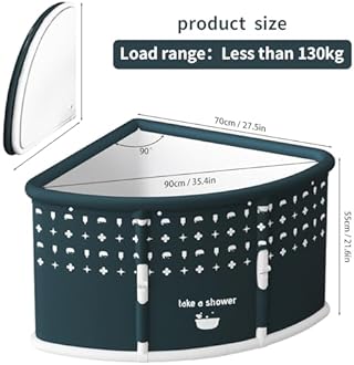 Masiunoz 70x70cm Fan-Shaped Foldable Bathtub, Portable Bath tub for Adults, Large Surround Folding, Corner Design, Easy Storage & Transport (Green)