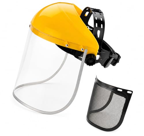 ascavs Face Shield with Replaceable Clear & Mesh Visor ANSI Z87.1 Tested Full Face Safety Shield Adjustable Headgear for Grinding Cutting Woodworking Chainsaw & Yard Work