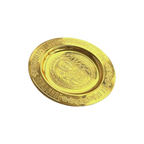 RZRHMUHN Calice orthodoxe oriental avec paten, alliage de zinc plaqué or avec icônes et croix, liturgie orthodoxe grecque, liturgie divine, assiette à pain d'autel pour prêtres et églises (danse)