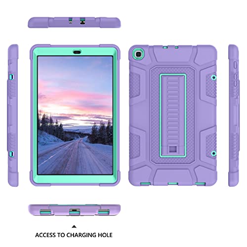 Guagua Compatible With Samsung Galaxy Tab A 10.1 2019 Case Sm-T510 T515 Kickstand 3 In 1 Heavy Duty Rugged Bumper Shockproof Protective Anti-Scratch Case For Galaxy Tab A 10.1 2019, Purple/Green #TOP5