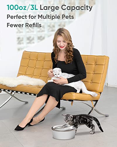 ZeePet Cat Water Fountain Stainless Steel D60,100oz/3L Pet Water Fountain for Cats Inside,Dog Fountain Water Bowl for… - Image 3