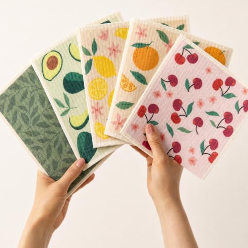 KIBAGA Beautiful Swedish Dishcloths for Kitchen Set of 5