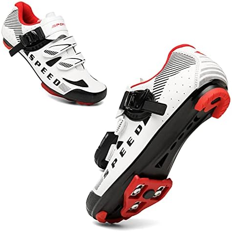 Cycling Riding Peloton Shoes Womens Bike Bicycle Ladies Road Delta Cleats Clip Outdoor Pedal Compatible with Peloton Shimano SPD & Look ARC Delta Perfect for Mens Cycling Road Racing White red 40