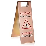 GloboTech Caution Slippery When Wet Sign - Premium Wet Floor Signs Stainless Steel, Metal 2-Sided Bilingual Safety Warning Sign, Ideal For Commercial Use - Rose Gold Stainless Steel