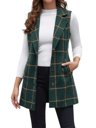 Image of IDEALSANXUN Plaid Vest for Women Fall Winter Sleeveless Blazer Jackets