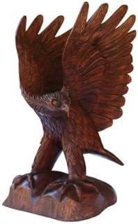 OMA Eagle Statue Wooden Hand Carved Flying Eagle Sculpture Figurine American Eagle Home Decor Gift