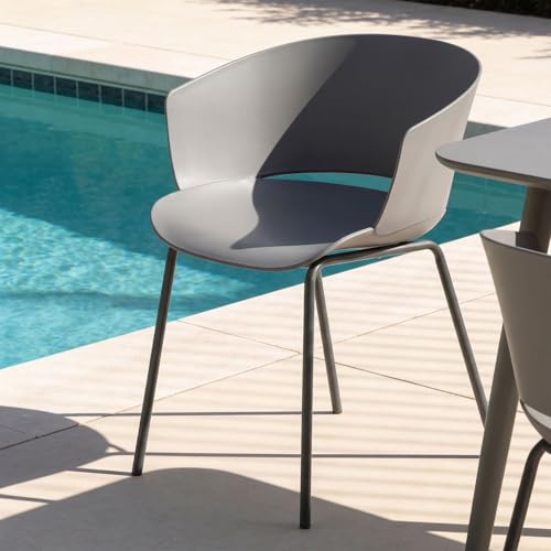 IDIMEX Gartenstuhl NIVEL im 4er Set aus Alu und Kunststoff in grau, schlanker Terrassenstuhl aus Polypropylen und Metall, Sitzschale UV-beständig