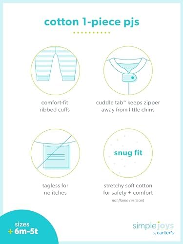 Simple Joys by Carter's Baby Boys' Snug-Fit Footless Cotton Pajamas, Pack of 3, Blue Stripe/Green Trucks/White Dinosaur, 12 Months - 5