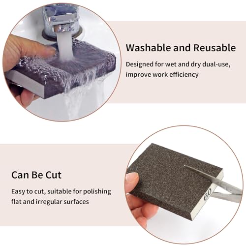 Image of 8 Pack Sanding Sponge Block, Wet Dry Sandpaper Sand Paper for Drywall Wood | 60 Grit, Washable & Reusable for Wall Metal Glasses Furniture