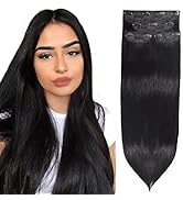 DOCUTE Natural Black Thick Hair Extensions Clip In For Women 4 Pieces, 22 Inch Full Head Long Str...
