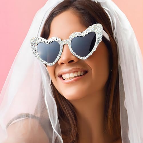 21st Birthday Sunglasses - White Finally 21 Shiny Bling Diamond Pearl Glasses for Girls 21st Birthday Party Supplies (Finally 21-White)3