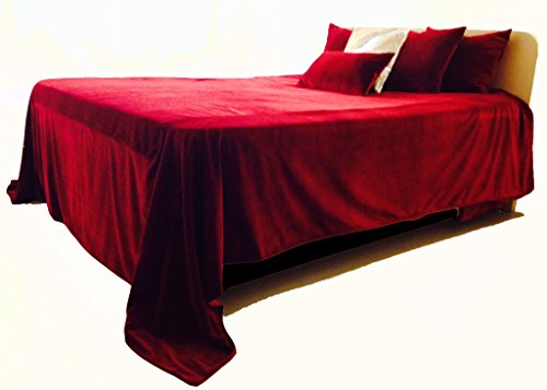 Amore Beaute Handmade 6 Piece Dark Red Velvet Luxury Bedspread with Cushion Covers - Couture Bed Cover in Luxe Velvet - Deep Red Coverlet - Bedspread with 5 Cushion Covers - Velvet Cushion Covers - Red Bedding - Gift - Registry - Wedding - Christmas - Anniversary - Valentine - Eclectic Bedding - Eclectic Bedroom Decor