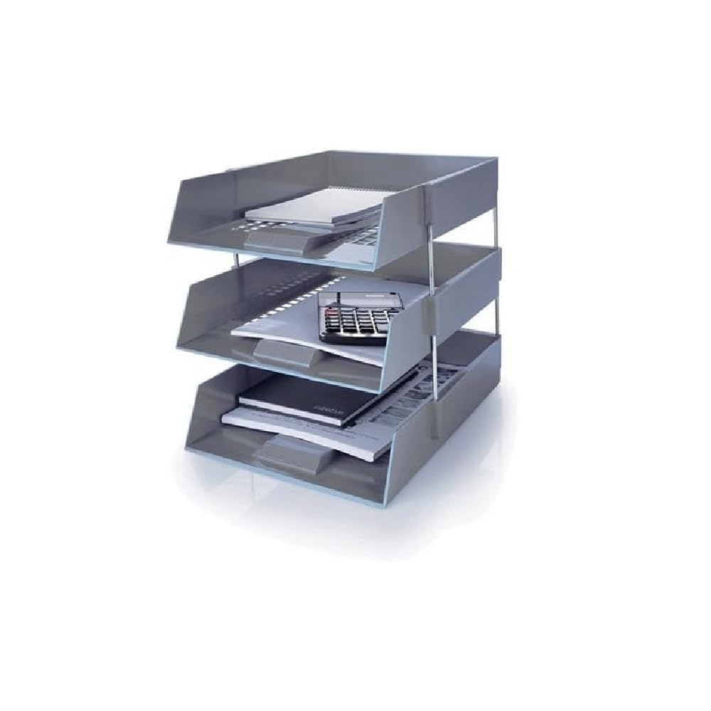 Evrite Grey A4 Lettertray With Risers Letter Tray - Pack Of 3 Trays + 2 Riser Sets
