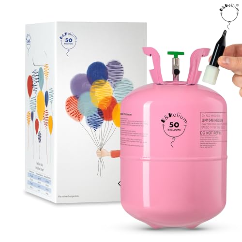 B&Helium Rosa Heliumflasche mit Ballongas für 50 langanhaltende Ballons Inklusive Füllventil Perfekt für Partydekoration Geburtstagen Hochzeiten und diverse Veranstaltungen.