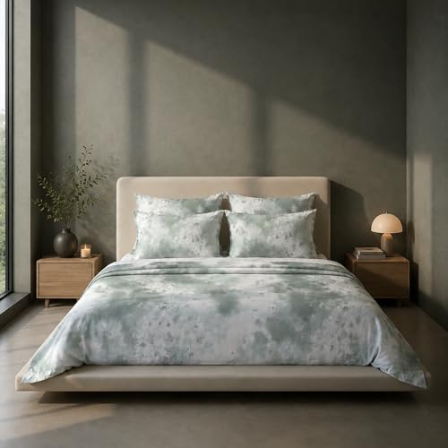 Image of VELOURA Tie-Dye Bedsheet Set, 100% Cotton, King Size 108x108 Inches, 300 Thread Count, with 2 Pillow Covers, Sage Green