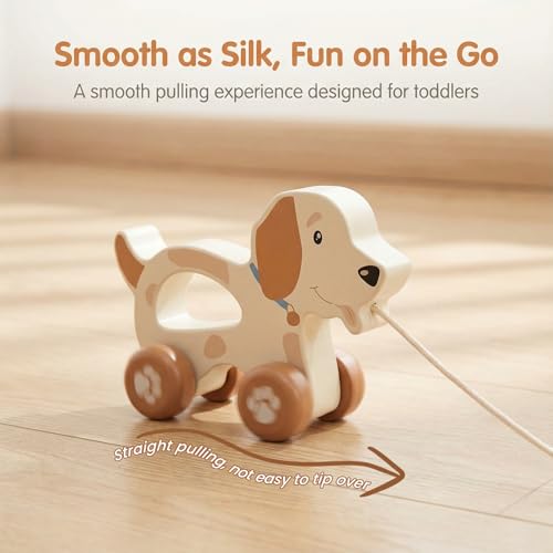 Image of Baby Toys Car,Wooden Pull Along Toddler Toy, Developmental Toy for 1 Year Old Girl Boy Birthday Gift (Cute Dog)