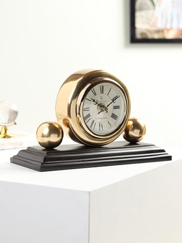 Image of Decor de Maison Brings Handcrafted Orbitron Table Clock for KidsRoom, Living Room, Bedroom, Study Table, Office|Classic Non-Ticking Tabletop Battery Operated Analog Desk Clock (Gold)
