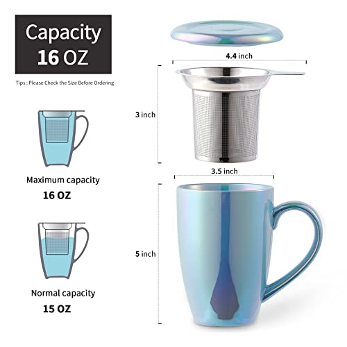Jemirry Tea Mug With Infuser And Lid, Tea Cup Tea Mug Porcelain Cup With Lid, Tea Strainer Cup, Single Loose Leaf Tea Cup Brewing System, Loose Tea Mug With Gift Box - Blue #TOP1