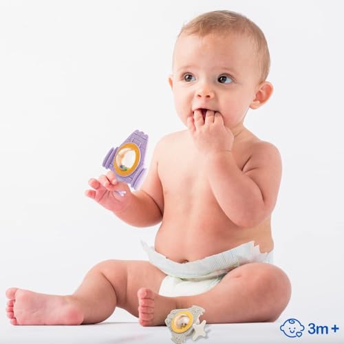 Image of MOPPETS Infant Soft Chew Silicone Rattle Teethers /Gum Massager (Grey Spaceship)