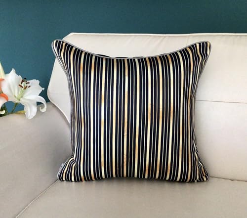 Image of TARA- Sparkling Homes 18 x 18 Inches Zari Embroidered Velvet Cushion Covers, 'Cleopatra' from 'The Royal Collection', Set of 1 (Midnight Blue, 18 x 18 Inches)
