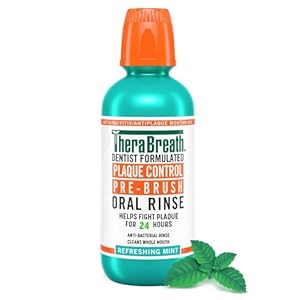 TheraBreath Plaque Control Mouthwash, Cool Mint, Pre-Brush Rinse, 16 Fl Oz