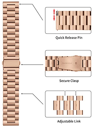 TStrap Metal Watch Strap - Quick Release Watch Bands for Men Women - Brushed Solid Stainless Steel Smart Watch Bracelet - Ladies Replacement Band Clasp Buckle - 16mm 18mm 20mm 22mm