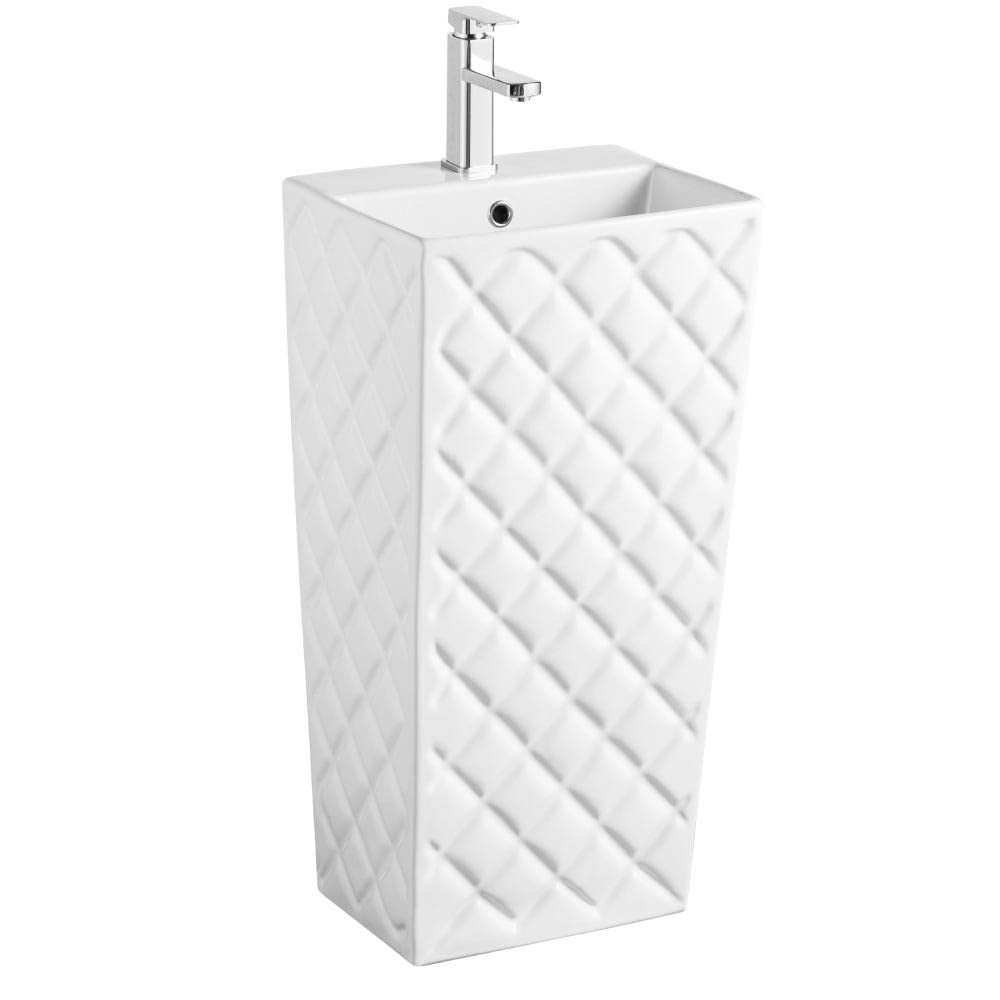 Milano Mae Decorative Wash Basin (41x34x80) cm - White Finish | Durable Ceramic Countertop Washbasin | Pedestal Wash Bowl | Modern Vessel Sink For Bathroom, Washroom