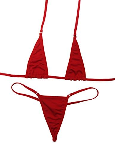 Barllen Women's Sheer Micro Halterneck Top and G-String Set (Red)