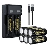 MLGBDC 8 Pack 26650 Rechargeable Battery with Charger, 3.7volt Rechargeable Battery, High Capacity 8800mAh Batteries Flat Top Batteries for Flashlights Headlamps, etc