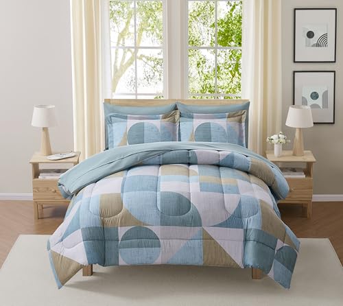 Geometric Comforter Set Full Size with Sheets Bed in a Bag โ Deep Pocket Fitted Sheet with Elastic Corners, Cozy Comforter, Pillowcases & Shams โ Soft Microfiber All Season Bedding โ Machine Washable