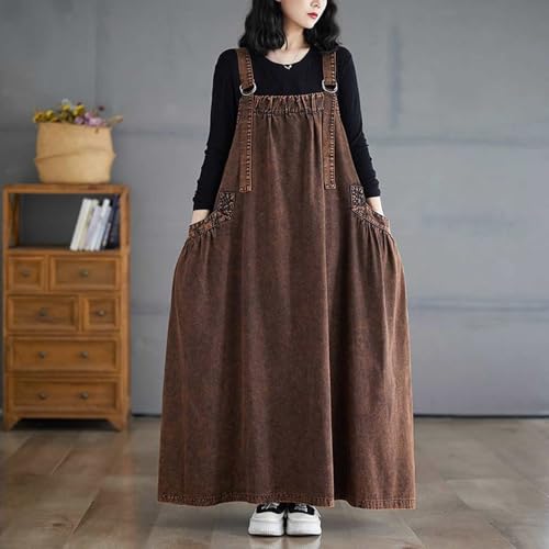 Image of Women's Casual Loose Denim Dress Sleeveless Adjustable Straps Denim Jumper Dress with Pockets