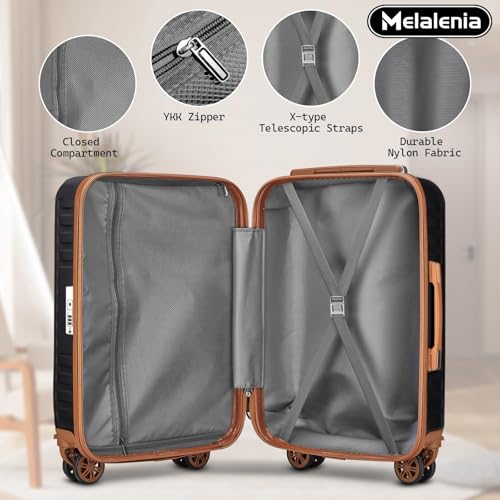 Melalenia Luggage Sets 7 Piece Suitcase Set, Hard Shell Carry on Luggage Travel Suitcases with Spinner Wheels and TSA Lock, Lightweight Luggage Set for Women, Black Brown by Melalenia - Used condition - Image 6