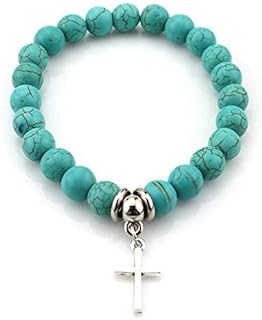 سوار فيروزي مع دلاية صليب صغير - مقاس 18، للجنسين