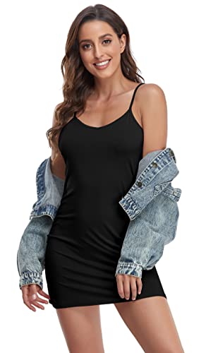 Image of Women's Full Slip Lingerie Under Dress Spaghetti Adjustable Strap V Neck Camisole Slips Dress Undergarment Nightwear