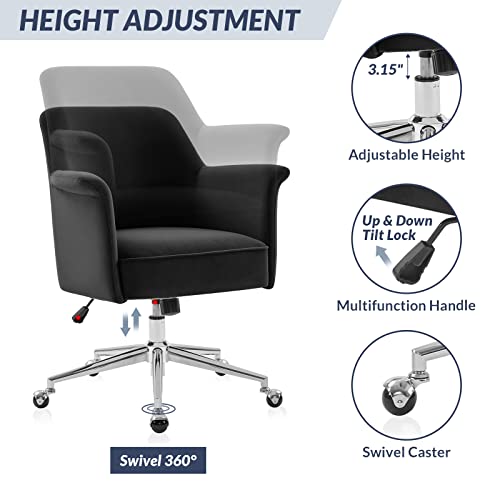 Belleze Modern Home Office Chair, 360 Degree Swivel Desk Chair Velvet Office Chair With Metal Base, Rolling Chair Adjustable Chair With Arms And Wheels For Bedroom, Study, Vanity - Peyton (Gray) #TOP3