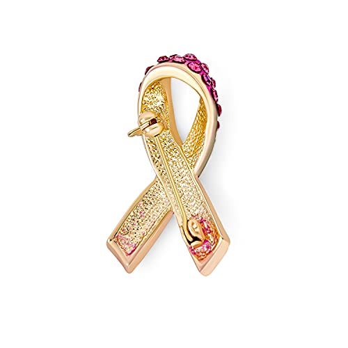 Image of Bling Jewelry Cancer Awareness Ribbon Brooch Pin - Silver Blue Pink Purple Crystal Enamel - Symbol of Support and Survival - Silver Gold Plated Accent - Thoughtful Jewelry for Women
