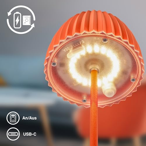 BRILONER - Riffle Mini LED Tischlampe kabellos IP44 mit Lichtkante, Touchdimmer, Akku tauschbar, Nachttischlampe, LED Lampe, Akku Lampe, German Design Award Winner 2025, 8,5 x 20 cm, Orange