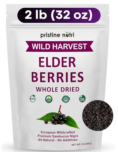 Elderberries Dried Bulk | Whole European Elderberry Dried, Wildcrafted All Natural | Non-GMO, Non-irradiated | Immunity Booster Antioxidants and Vitamins | Make Syrup, Tea| 2 lb (32 oz)